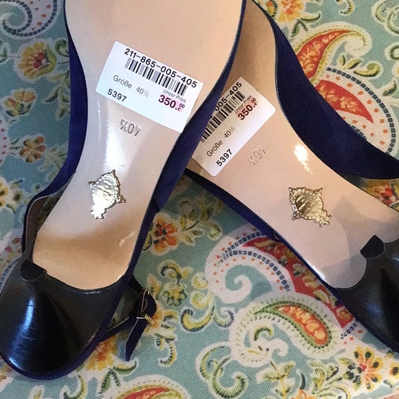 Unutzer blue suede sling backs, bow front, size 40 1/2 - Picture 4 of 4
